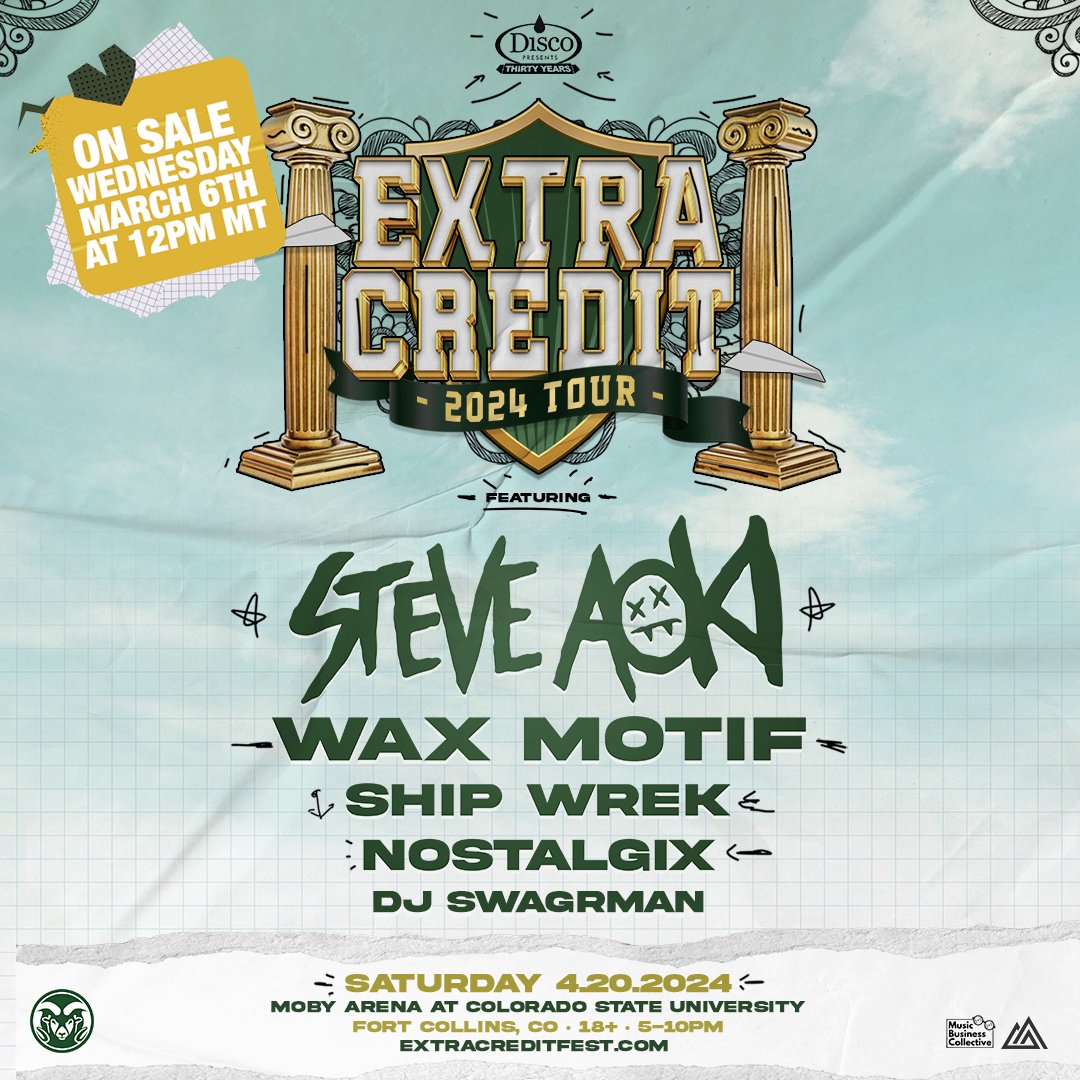Class is back in session! Get Extra Credit tickets Wednesday, March 6th at 12pm MT. The backstage pass winner has been contacted &amp; we will be selecting another winner on 3/6! Sign up for an alert when tickets go on-sale &amp; be entered for a chance to win: extracreditfest.com