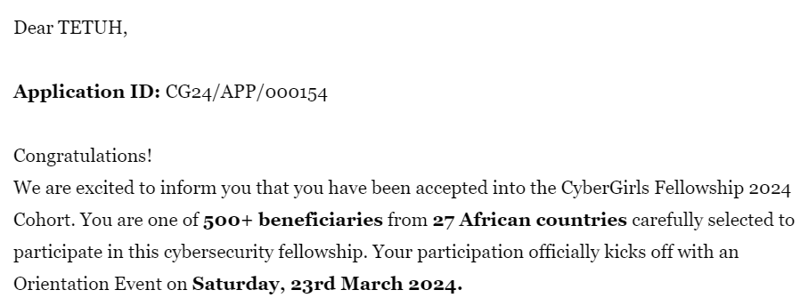 I’m delighted beyond words!
#CyberGirls2024. #ProudCyberGirl