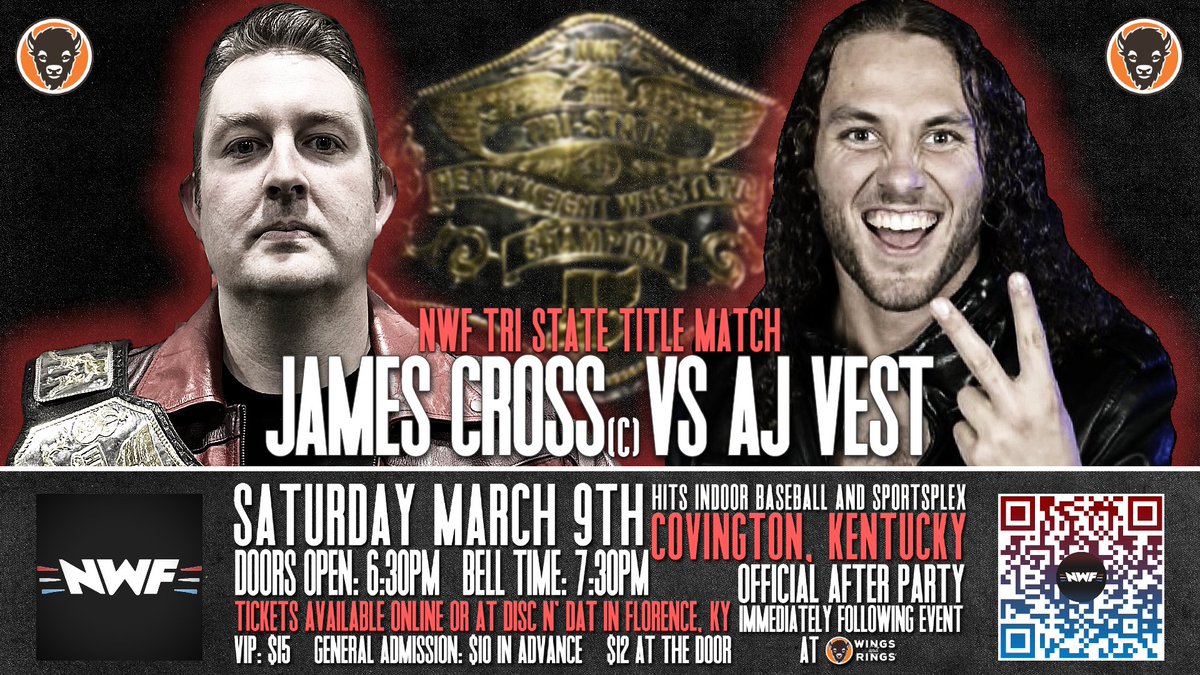 Three Championship matches scheduled for THIS SATURDAY at <a href="/Hitsindoorbase1/">Hitsindoorbaseball</a> in Covington, KY!

Tickets are available NOW at nwfwrestling.com/events or at <a href="/discndat/">discndat</a>!

🚪: 6:30 pm
🔔: 7:30 pm