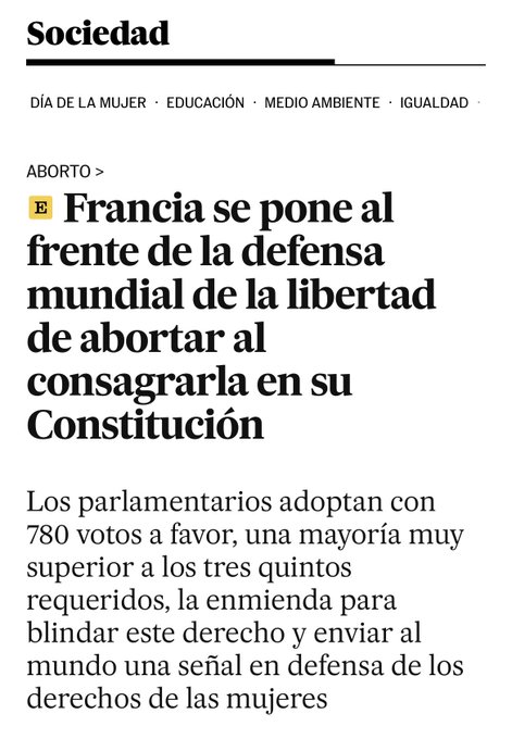 &iexcl;Acaba de ser protegido constitucionalmente el derecho al aborto en Francia! 🇫🇷💚🔥  Es para celebrar que