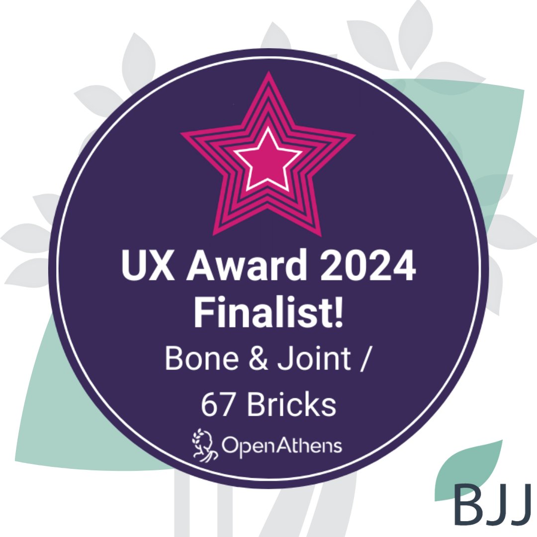 We at The Bone & Joint Journal are really honoured to be a finalist with @67Bricks for the @OpenAthens UX Award, and a big congratulations to the winners! We will continue to work towards a better user experience. #BJJ #UX #Design