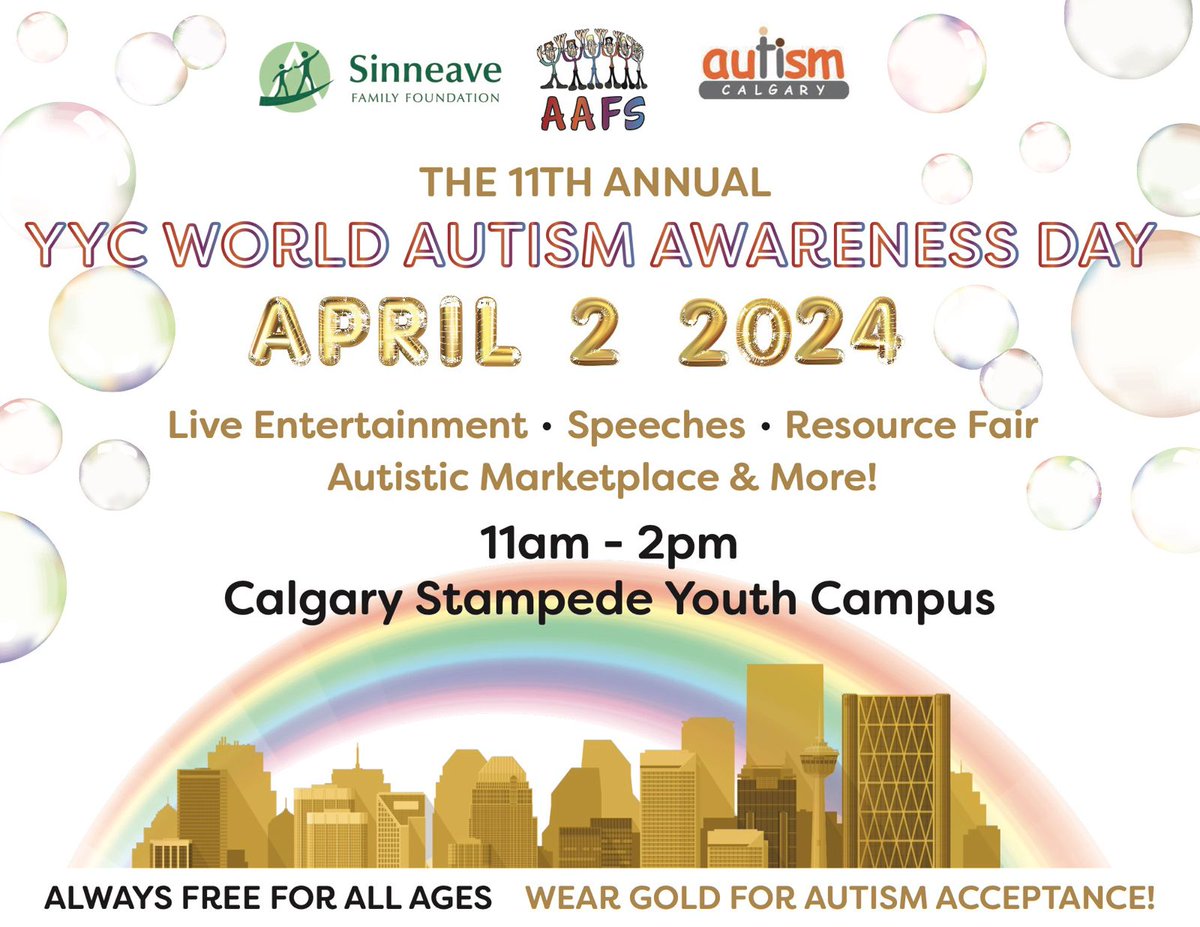 ChildrensLink's tweet image. YYC World Autism Awareness Day is right around the corner &amp;amp; we are EXCITED! Hosted by our friends at @sinneave, @aafsclagary &amp;amp; Autism Calgary - this year&apos;s event is happening on April 2nd at the Calgary Stampede Youth Campus!
Register for FREE at: ow.ly/rpra50QKS6u