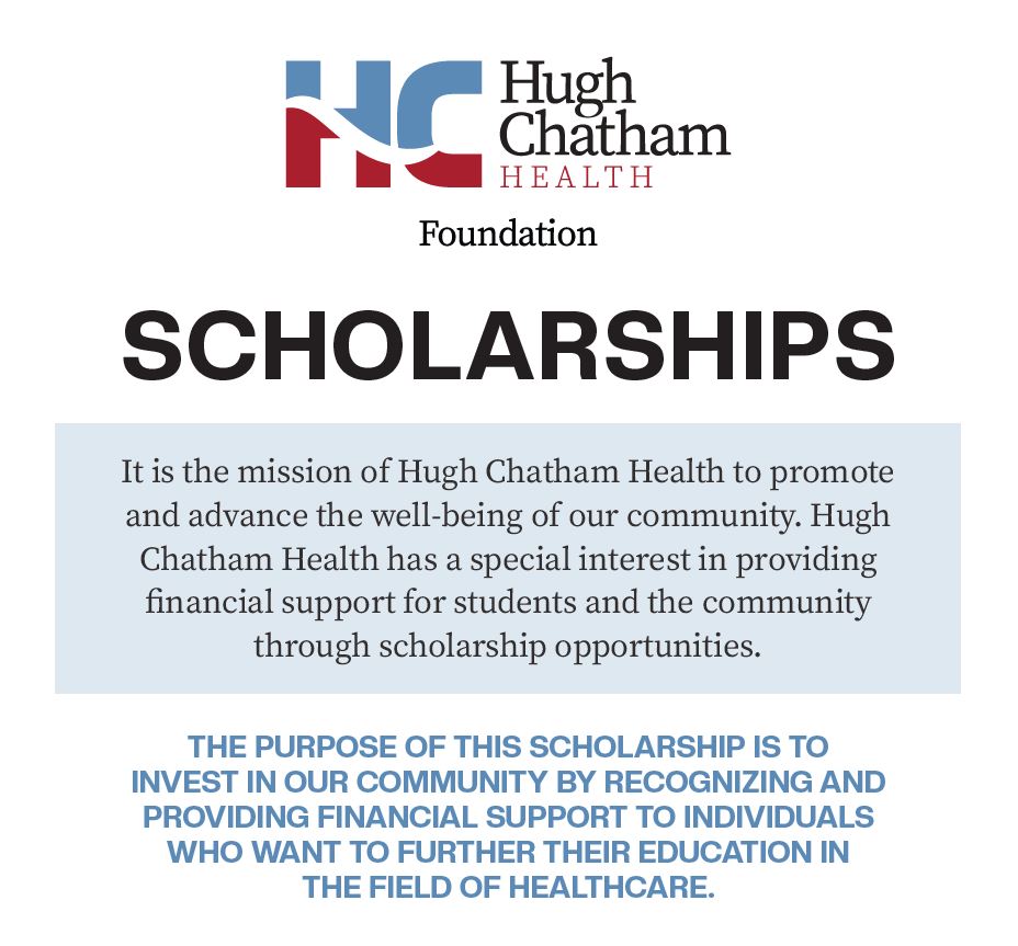 Do you want to further your education in the field of healthcare? Apply for a Hugh Chatham Health Scholarship! APPLY TODAY: hughchatham.org/patient-visito…