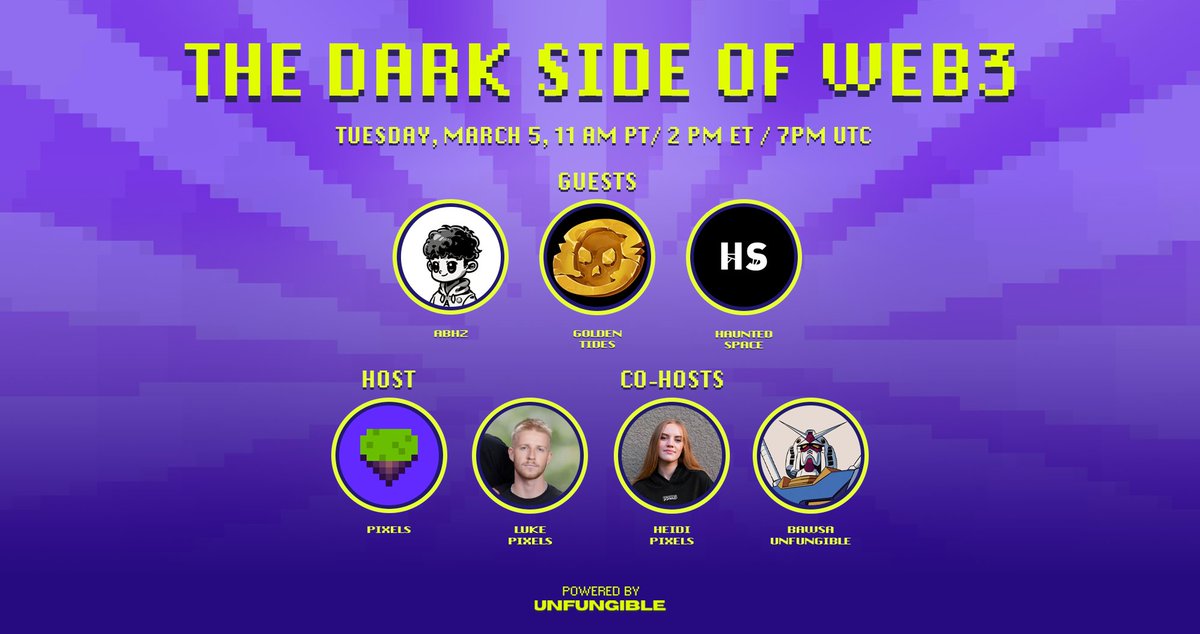 We all love Web3, but it's undeniable that it comes with challenges. In tomorrow's space, we'll dive into the dark side of developing in Web3.

Joined by an impressive lineup:
🔥 <a href="/GoldenTides_gg/">Golden Tides</a>
🔥 <a href="/HauntedSpace_/">Haunted Space🔺</a>
🔥 <a href="/Aabbhhz/">Abhz 💭</a>
🔥 <a href="/heidichristne/">heidi</a>
🔥 <a href="/whatslukedoing/">Luke Barwikowski 🚜</a>
🔥 @nftbawsa