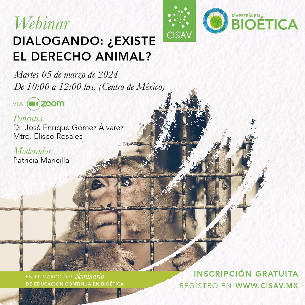CISAV's tweet photo. 🌟 #CISAV - Te invitamos MAÑANA al primer Webinar del Seminario de Educación Continua en #Bioética denominado: “Dialogando: ¿existe el derecho animal?”. Martes, 5 de marzo | 10:00 hrs (México) Vía Zoom | Registro Gratuito 👉 https://t.co/gmkUcolYvJ https://t.co/XuPWdSy13Z