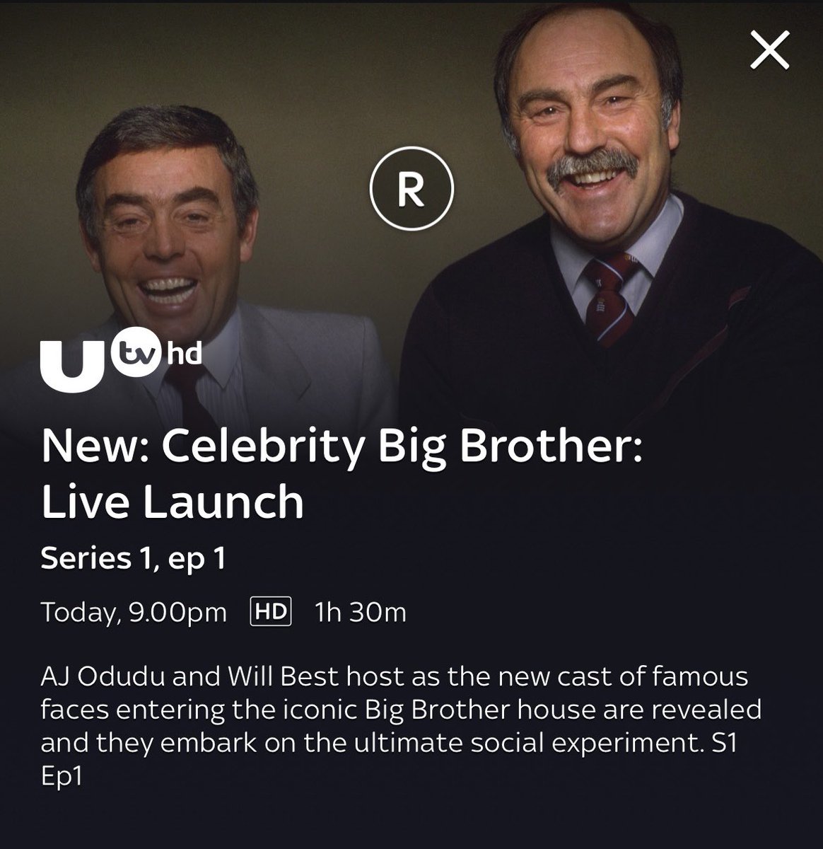 brismy8's tweet photo. Definitely a mistake on the Sky Go App. I’m certain neither of the two lads will be entering the Big Brother House tonight. #BigBrother #Saint #Greavsie https://t.co/OCoGPOhhBC