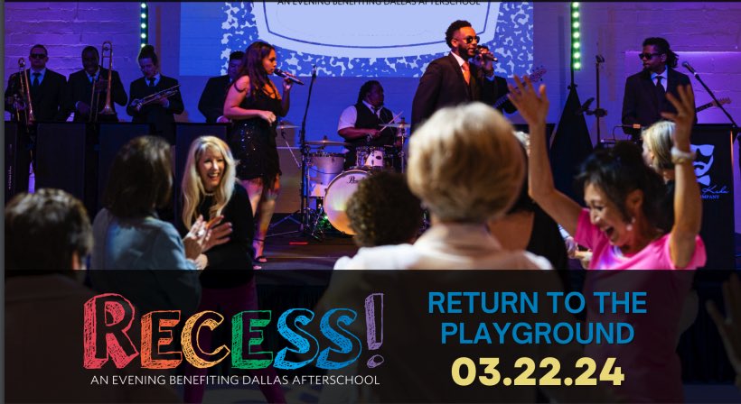 Please join me at Dallas Afterschool's annual fundraiser, RECESS! on March 22nd! 
Tickets can be purchased on their website. This is a fundraiser for an AMAZING organization and an event YOU DO NOT WANT TO MISS!!

#DallasAfterschool    
#RECESS2024    
#AfterschoolRocks