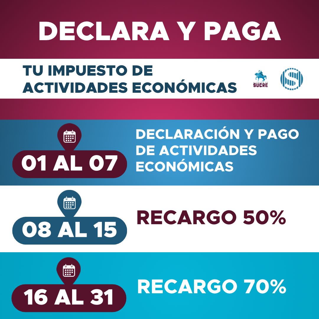 Contribuyente de Actividades Económicas del Municipio Sucre, Miranda, este es el lapso para tu declaración y pago. De lunes a jueves, estaremos trabajando en horario especial para tu comodidad 8:30 am a 6:00 pm. Sucre somos todos.