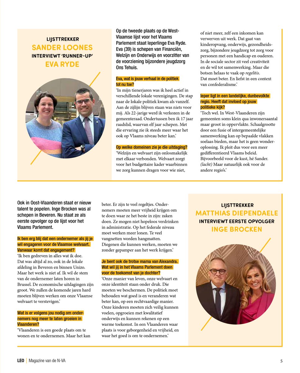 Lijsttrekker <a href="/SanderLoones/">Sander Loones</a> interviewt zijn runner-up <a href="/EvaRyde/">Eva Ryde</a>. Het volledige interview in Leo, het ledenmagazine van <a href="/de_NVA/">N-VA</a> lees je nu via n-va.be/sites/n-va.be/…

#voorvlaamsewelvaart #nvawestvlaanderen #westvlaanderen