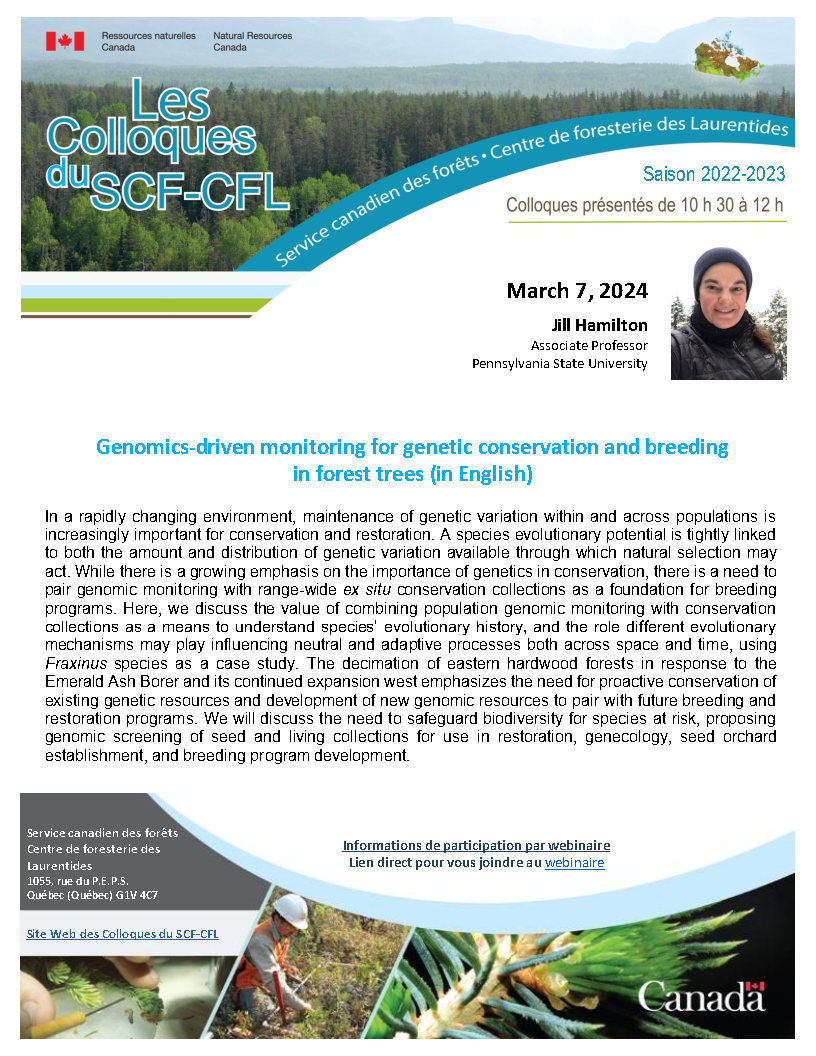 CFS-LFC lecture, March 7, 2024 – Jill Hamilton @jilla_hamilton, Pennsylvania State University ow.ly/ZH8x50LreMX #forestry #NRCanSci