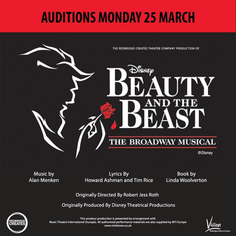 Come and audition for Redbridge Creates' spectacular production of Beauty and the Beast, to be performed at Kenneth More Theatre in June 🥀 Register now: vrcl.uk/createsauditio…