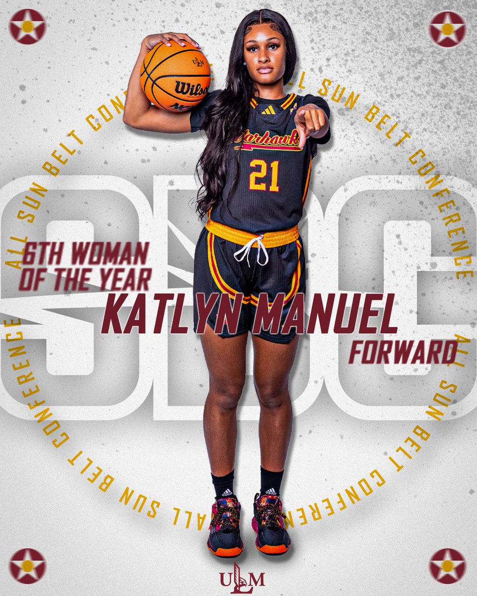 𝐒𝐔𝐍 𝐁𝐄𝐋𝐓 𝐒𝐈𝐗𝐓𝐇 𝐖𝐎𝐌𝐀𝐍 𝐎𝐅 𝐓𝐇𝐄 𝐘𝐄𝐀𝐑

<a href="/_KatlynManuel/">🎀</a> is the first ULM women's basketball player to win sixth woman of the year recognition!