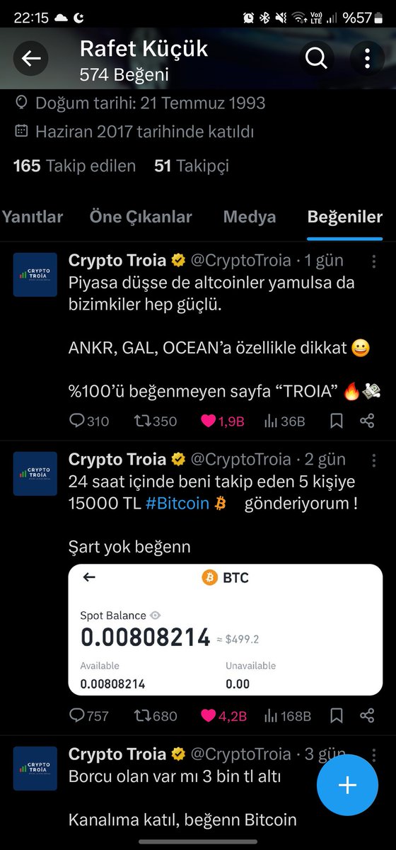 RafetKk58's tweet photo. @CryptoTroia X hesabımda 574 begeni var ve hepsi troia ama yine olmadı 😭 https://t.co/yMpNfvYWqU