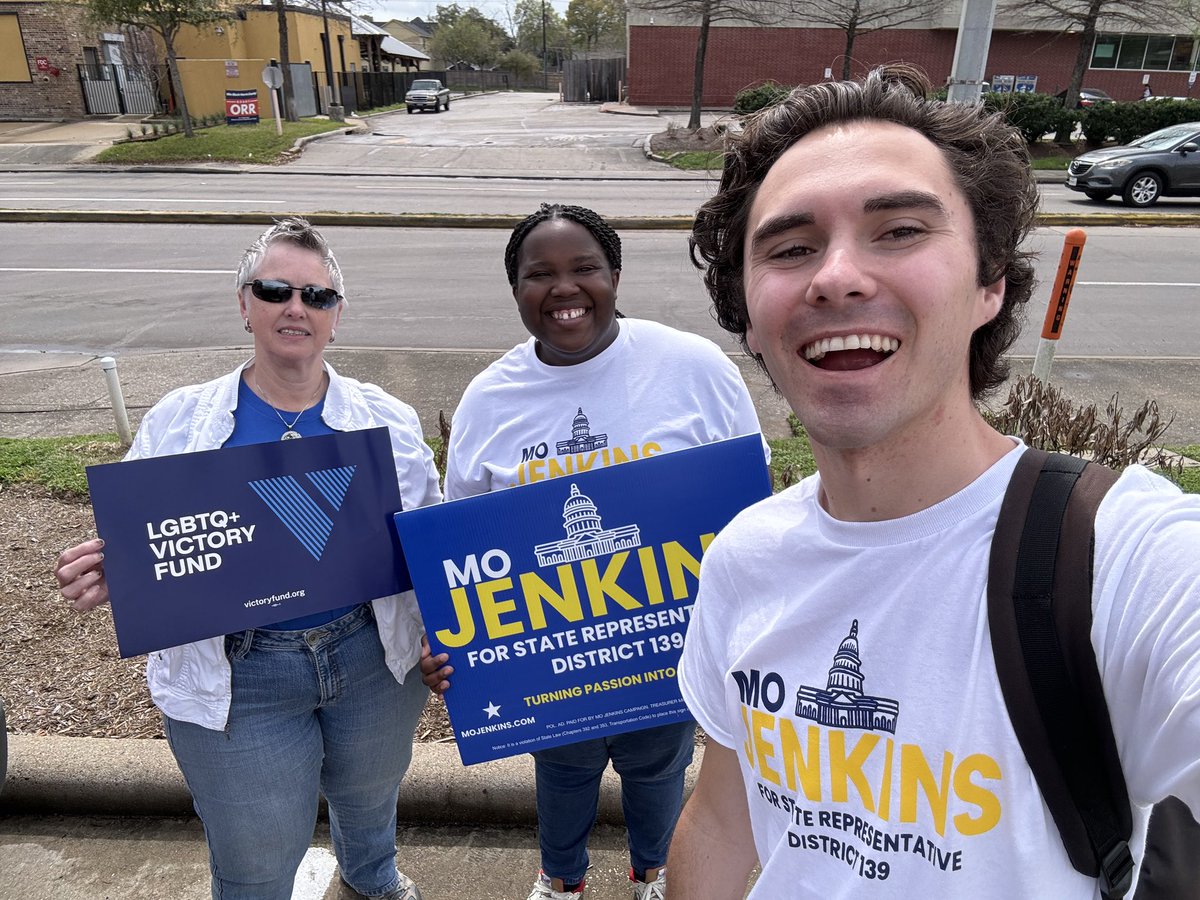 Out knocking doors with @davidhogg111 and former Mayor & @VictoryFund CEO @AnniseParker. Make sure you get out tomorrow and cast your ballot. I am humbly asking for your vote to be the next State Representative for #HD139.