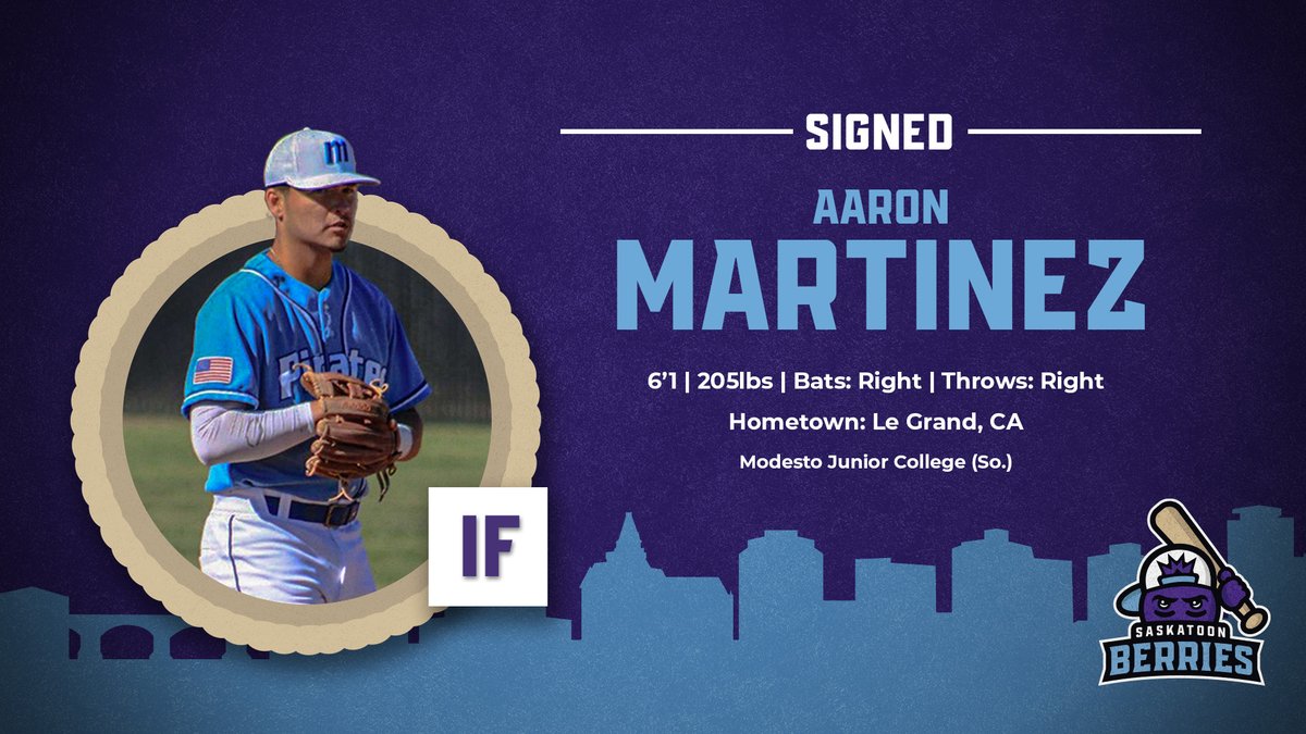 StoonBerries's tweet photo. 🚨 SIGNED 🚨

We are excited to announce that we have signed infielder Aaron Martinez out of Modesto Junior College to the team for the inaugural season!

May can't come soon enough ⚾️🫐 https://t.co/OGY5s27wu4