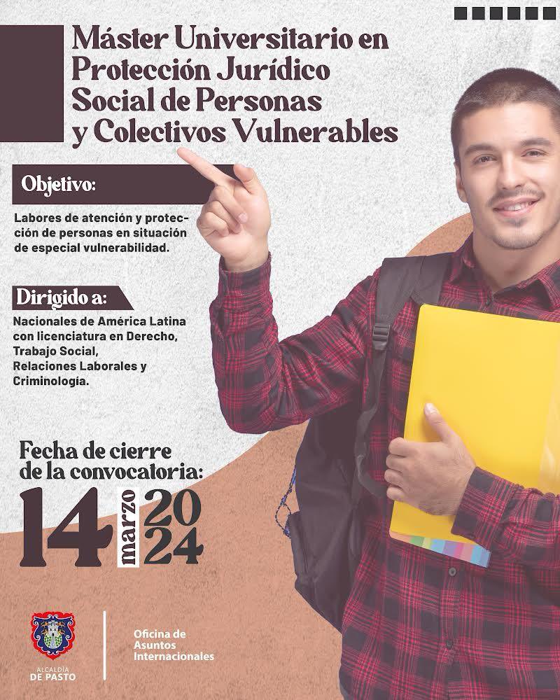 OAIPasto's tweet photo. La Fundación Carolina 📢 está ofreciendo becas para el "Máster en Protección Jurídico Social de Personas y Colectivos Vulnerables" en la U de Cádiz, España 🎓, dirigido a licenciados en Derecho, Trabajo Social y Criminología
Fecha límite: 14/03/2024
Info: https://t.co/hLxYQdgKsi https://t.co/DSjupHBrBj