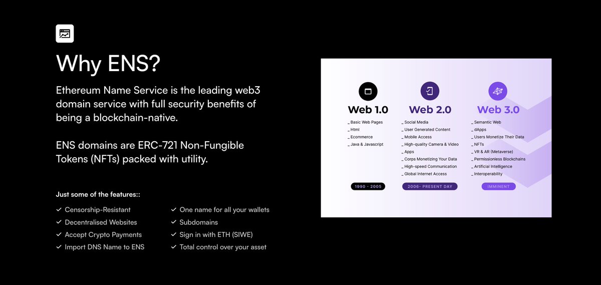 It's important to secure your digital future. Let me explain:

ENS is like the cool new version of having a .com but for the Ethereum blockchain world. 🌐

Here's the deal, owning your name and last name as a .eth domain isn’t just about keeping up with tech trends; it's about