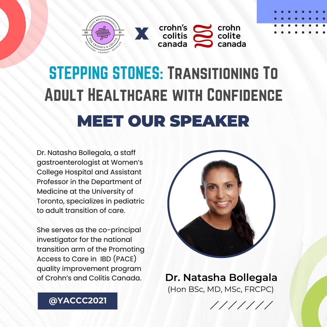🚀Join us at our upcoming event in partnership Crohn's and Colitis Canada featuring Dr. Natasha Bollegala! 

Don't miss out on this informative session to learn about all there is to know about transitioning to adult care with IBD! 💫

docs.google.com/forms/d/e/1FAI…