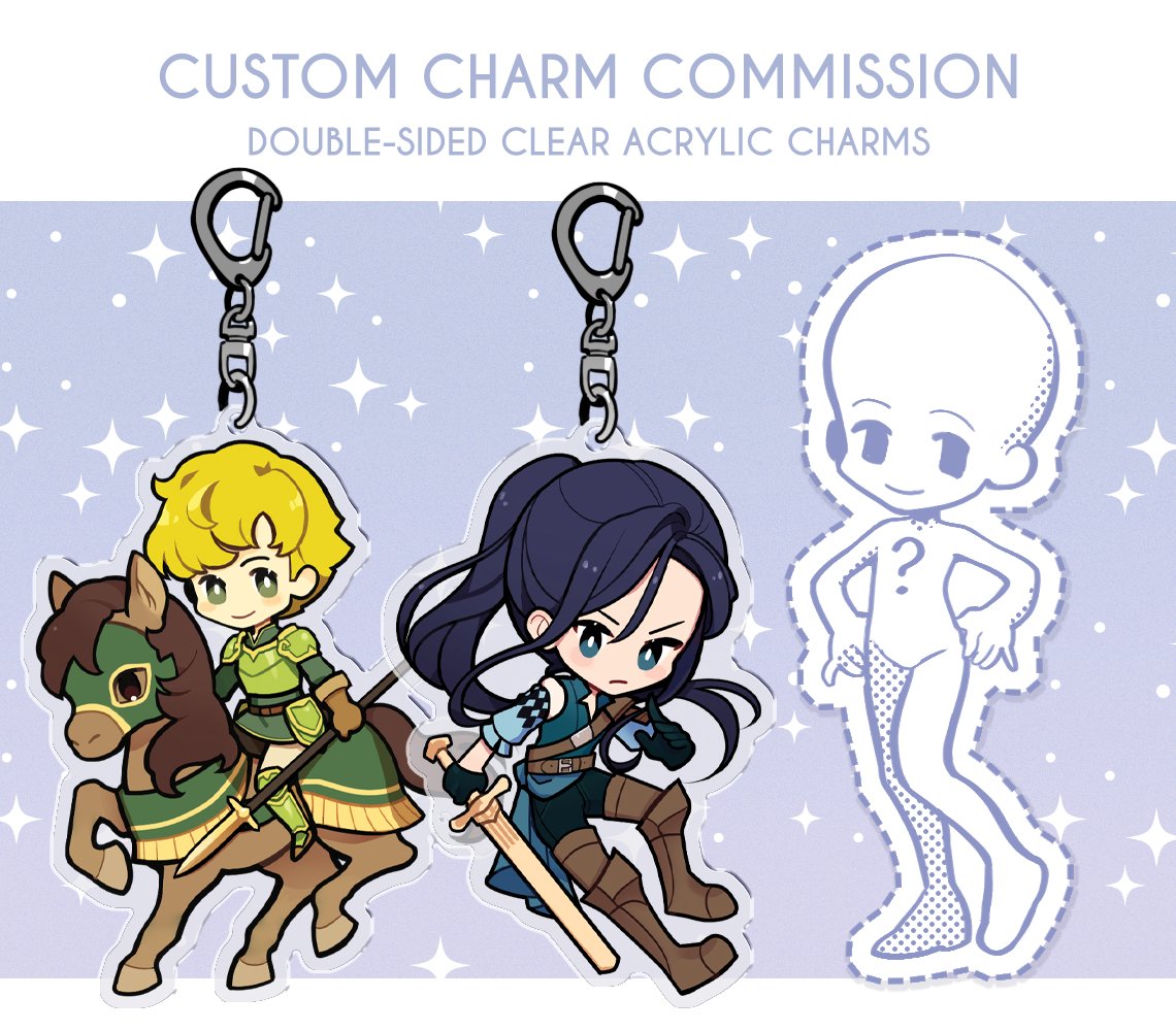 Charm commission slots are still available, although they're starting to fill up! Link below ⬇️