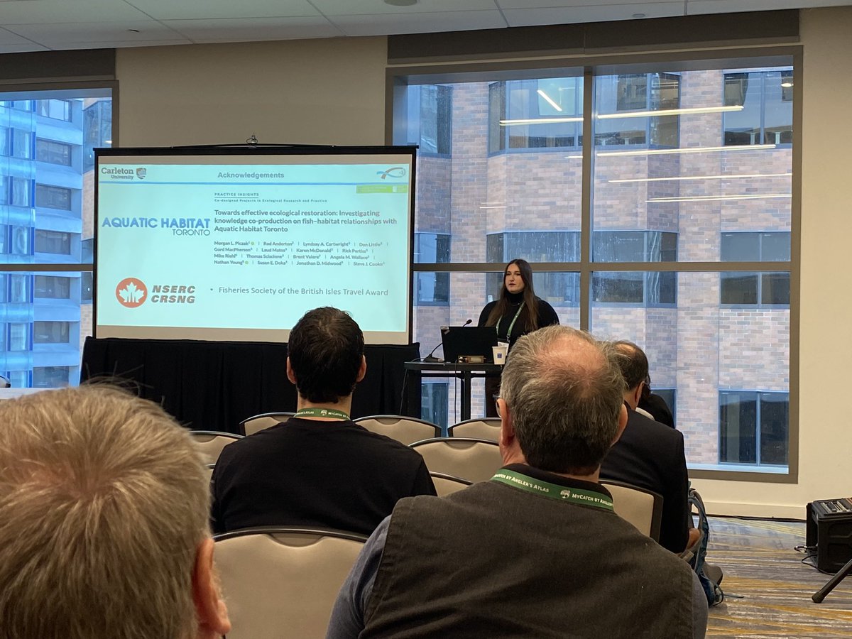 .@morganpiczak on collaborative, respectful, & inclusive knowledge co-production in Toronto aquatic habitat restoration efforts, inc. opportunities for biologists to go head to head with developers and improving development plans… 10 days before thesis submission! #WFC2024