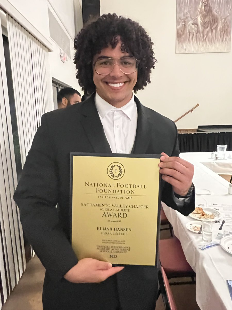 I am very thankful to be honored by <a href="/Coach_Noonan/">Ben Noonan 🐾</a> the Scholar-Athlete Award for my 2023 Football Season at Sierra College. It was very good to hear Timothy Plough (Head Coach at UC Davis) <a href="/VintagePlough/">Timothy Plough</a> speak on what it takes to achieve greatness as a student athlete. Very