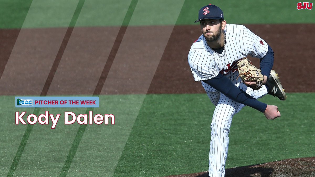 Saint John's Athletics (@sjujohnnies) on Twitter photo Congratulations to <a href="/SJU_Baseball/">SJU Baseball</a> senior Kody Dalen, who was named the MIAC Pitcher of the Week today!
RELEASE: gojohnnies.com/news/2024/3/4/…
#GoJohnnies #d3baseball Congratulations to <a href="/SJU_Baseball/">SJU Baseball</a> senior Kody Dalen, who was named the MIAC Pitcher of the Week today!
RELEASE: gojohnnies.com/news/2024/3/4/…
#GoJohnnies #d3baseball