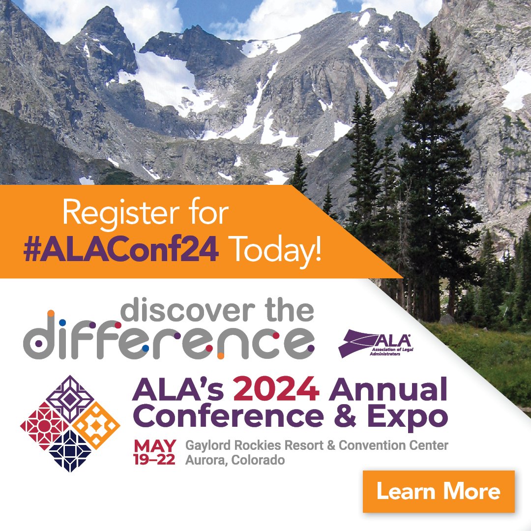 ALASacValley's tweet photo. Calling all legal administrators! ALA’s Annual Conference &amp; Expo is the place to be this May! Connect w/ seasoned experts. Ask your critical questions. Collaborate w/  peers. Find the next must-have tool or solution. Find out more at https://t.co/XXfGcz9qxC. #ALAConf24 #ALABuzz https://t.co/KfyF6bR7o9