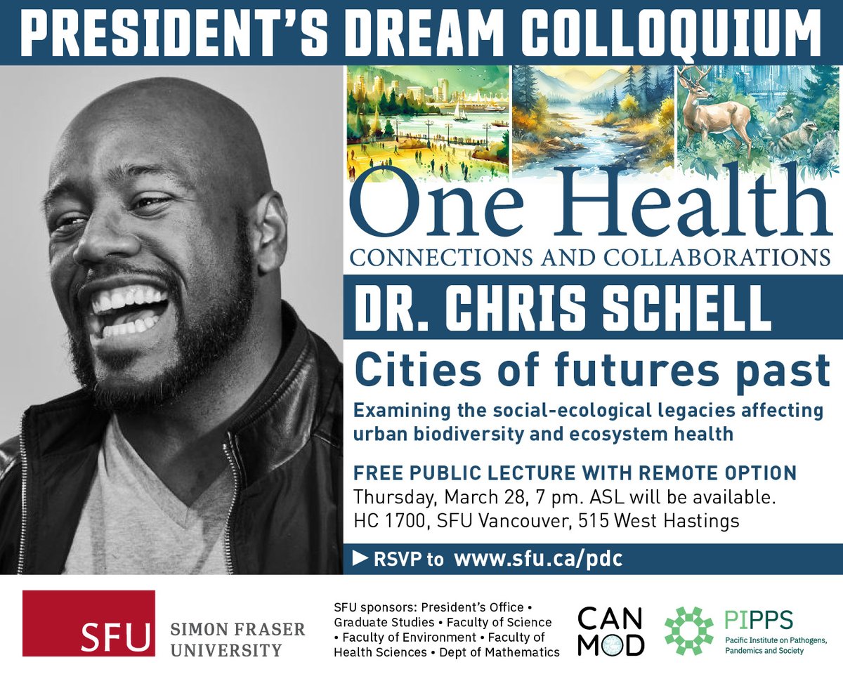 Reservations now open for Dr. Chris Schell's talk on Thursday, March 28: Cities of futures past: Examining the social-ecological legacies affecting urban biodiversity and ecosystem health sfu.ca/gradstudies/li… @SFUENV @SFU_GradStudies @SFU_Science @SFU_FHS @SFUMath