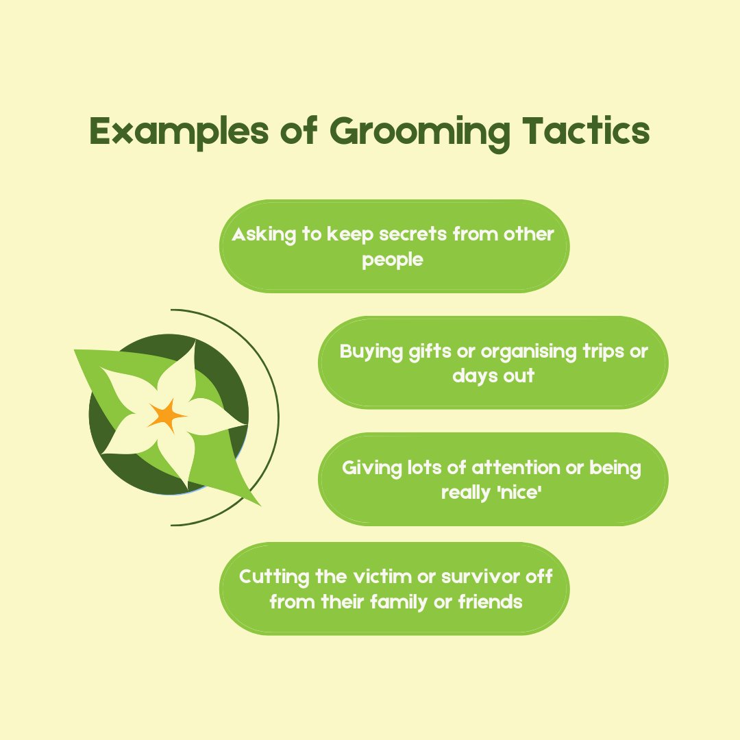 Grooming is when an abuser builds a false relationship with a child or young person in order to gain power or control over them. They do this so that they can carry out another form of sexual abuse.👧🏻

Here are some of the tactics that they may use to develop a relationship.