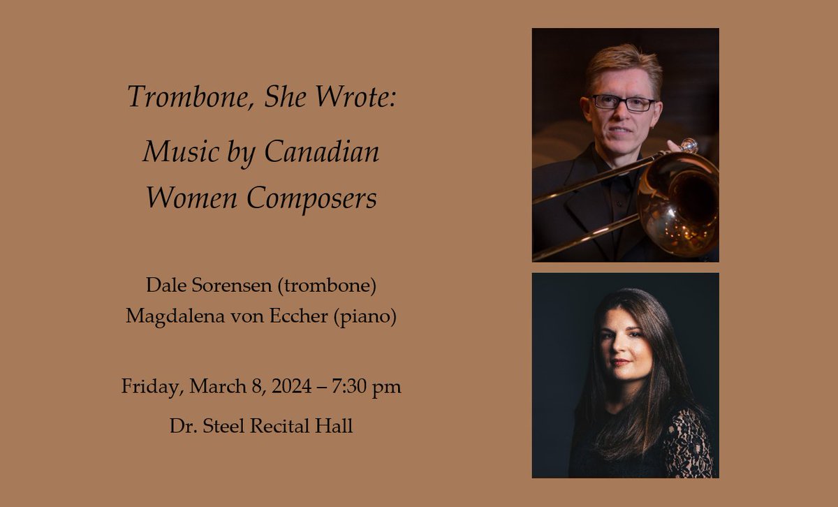 UPEImusic's tweet photo. Faculty Recital ft. Dale Sorensen &amp; Magdalena von Eccher
Friday, March 8 - 7:30pm
SDU Stage at Dr. Steel Recital Hall, @UPEI (accessible)
Admission: $30 adults / $10 students, cash at the door. https://t.co/DMT3jGHw8S
