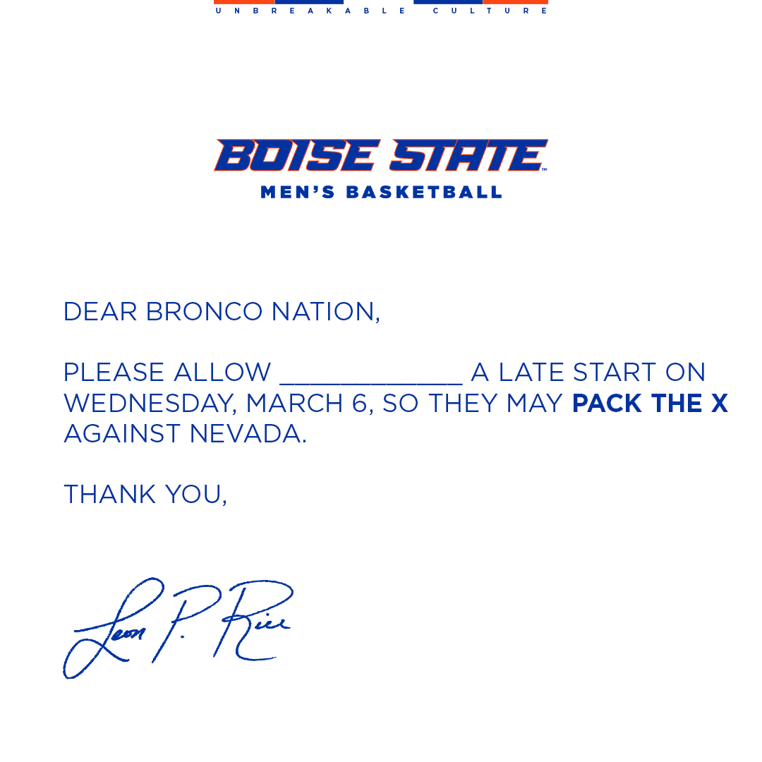 Hey Bronco Nation, I said I would write a note. See you all tomorrow night at ExtraMile Arena. #BleedBlue