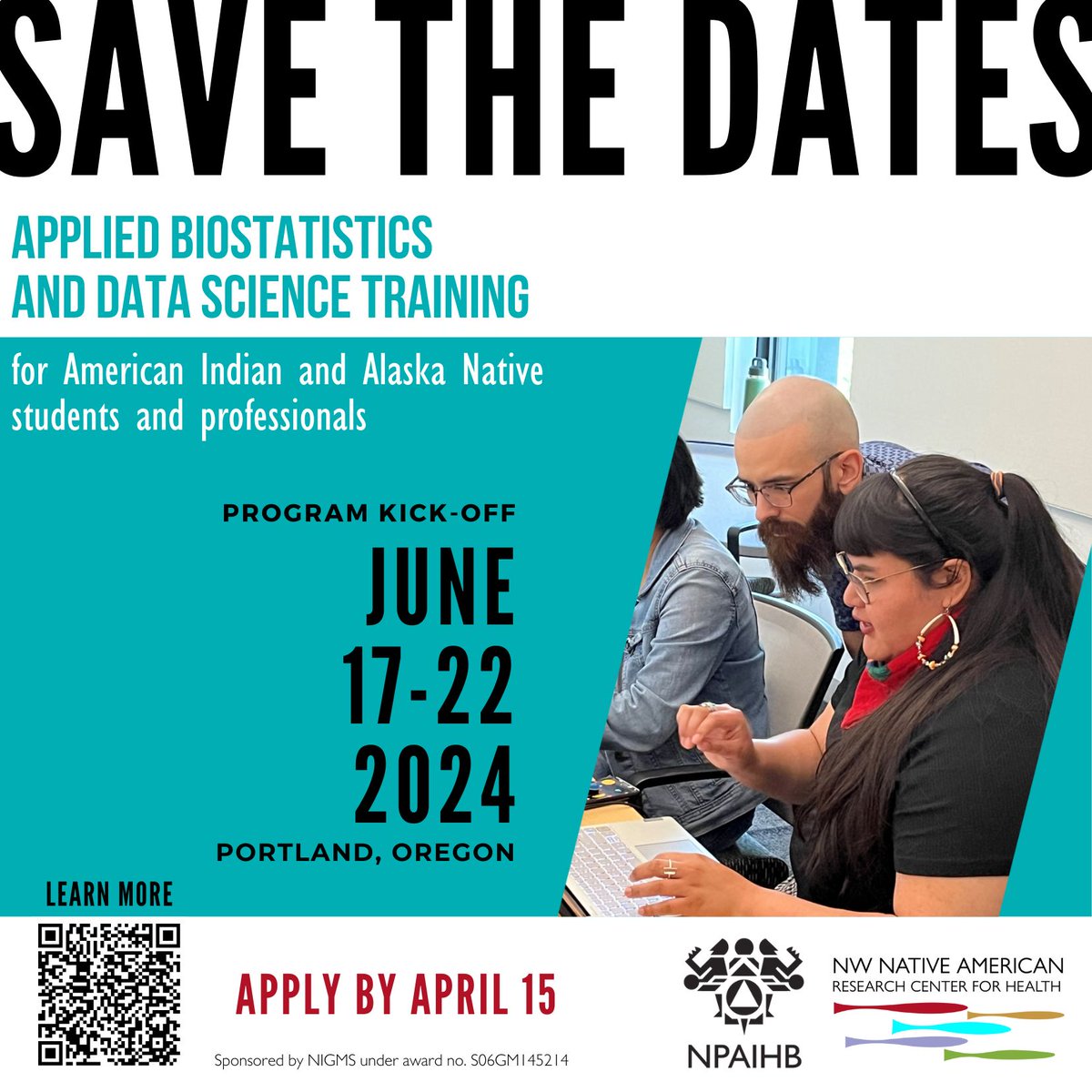 Are you interested in building quantitative skills? Apply for the Northwest Native American Research Center for Health’s training program in applied biostatistics and data science – applications are due April 15, 2024. More info at npaihb.org/applied-biosta… #NativeTwitter