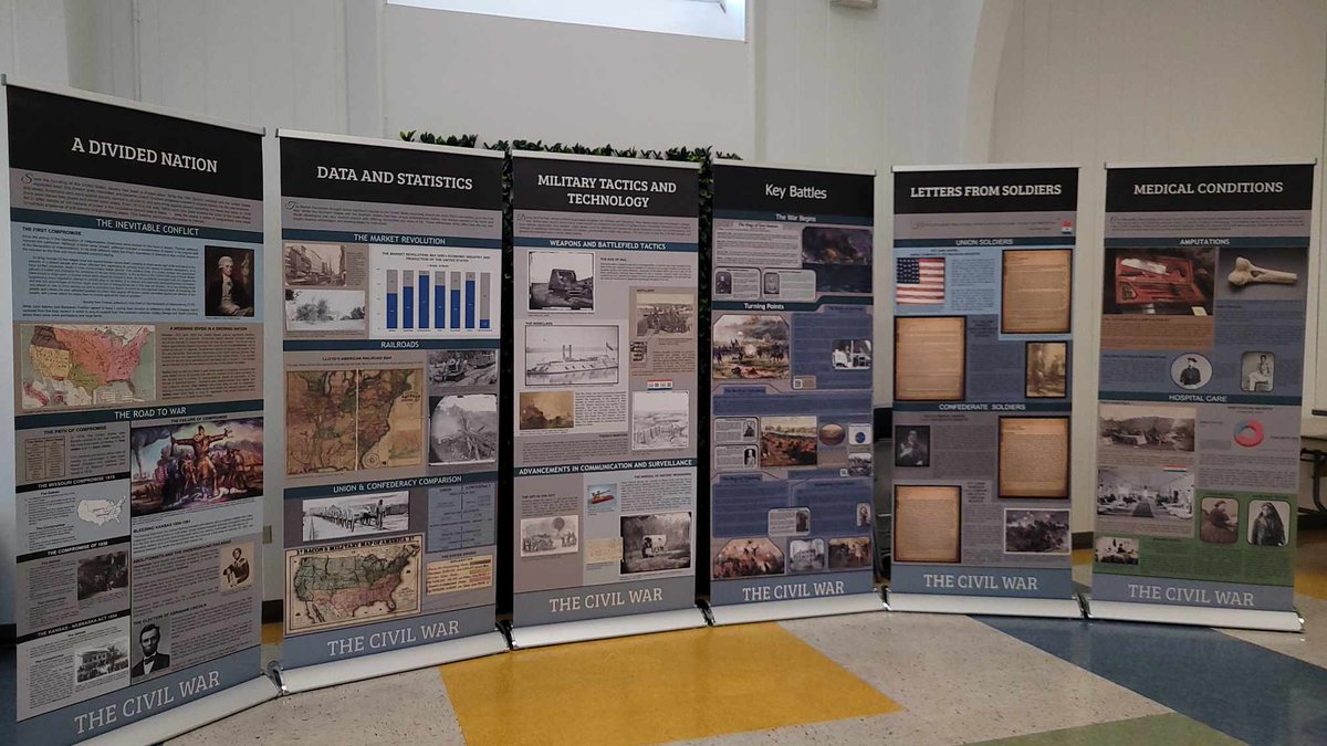 DDerasaugh's tweet photo. Complete with battlefield artifacts and a magnitude of primary and secondary sources vibrantly printed on six banners, the Civil War Banner Exhibit brings museum quality engagement into CFBISD classrooms.
@TxSocialStudies @CFBISD #socialstudies #cfbproud #socialstudiesmatters https://t.co/GyJevVfp9W
