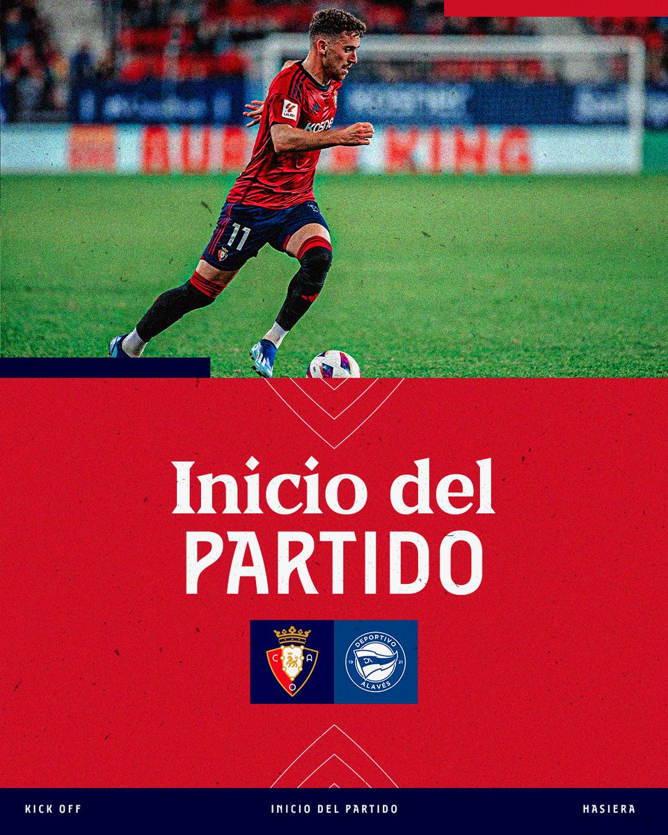 Osasuna's tweet photo. 🕘 1' | Comienza el partido en El Sadar. ¡Vamos, rojillos! (0-0)

#OsasunaAlavés https://t.co/9kThRgDzMd