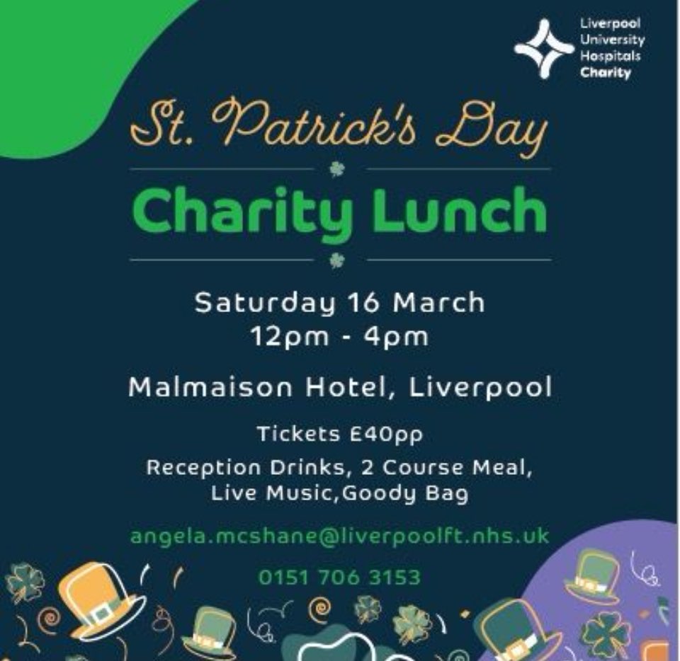 Why not kick start your St Patrick’s weekend of celebrating by attending our @LUHFTCharity @SwanTeamLUH lunch -with all monies raised going towards resources for personalised end of life and bereavement care 🦢 #onechance