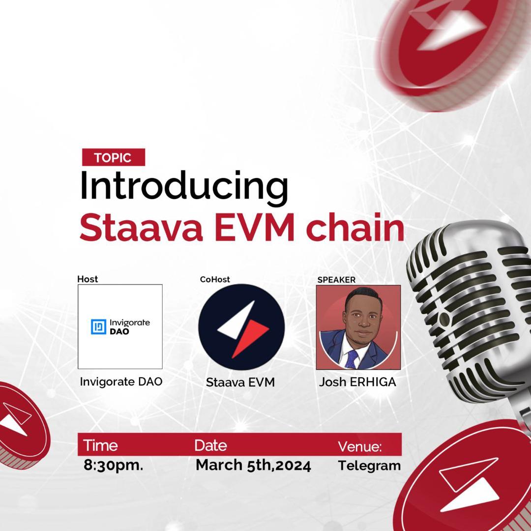 Join us <a href="/Invigorate_DAO/">Invigorate DAO 💎</a> tomorrow, March 5  at  8pm for an AMA session on Telegram 

Get to know more about Staava Protocol.

Set your reminders and plan to attend!!!