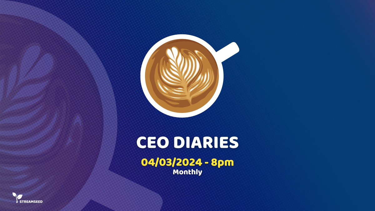 T-minus 20 minutes until CEO Diaries with @MrSlippers817! 🚀

🌙 Get the latest on Streamseed 
🌙 Deep dive marketing campaigns
🌙 Ask any marketing / productisation questions

And don't forget your brew! ☕️💯

Twitch.tv/streamseedlive