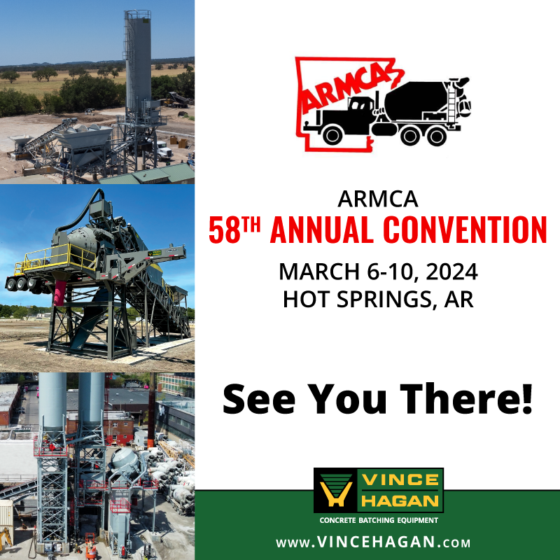 Looking forward to attending the ARMCA Annual Convention this week! Come meet Beau Jones to learn more about the latest innovations in #concrete #batchplants from Vince Hagan.