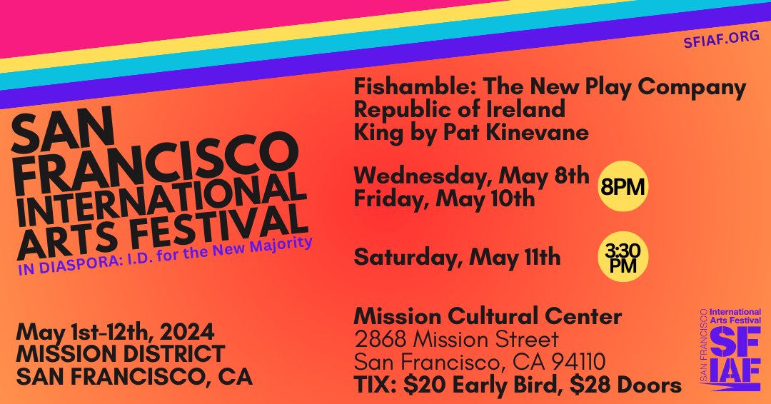 In collaboration with Irish Culture Bay Area, SFIAF is honored to present Fishamble, the new play ensemble from the Republic of Ireland with the San Francisco premiere of KING. The play explores prejudice, privilege and resilience, as Luther struggles to live life to the full.