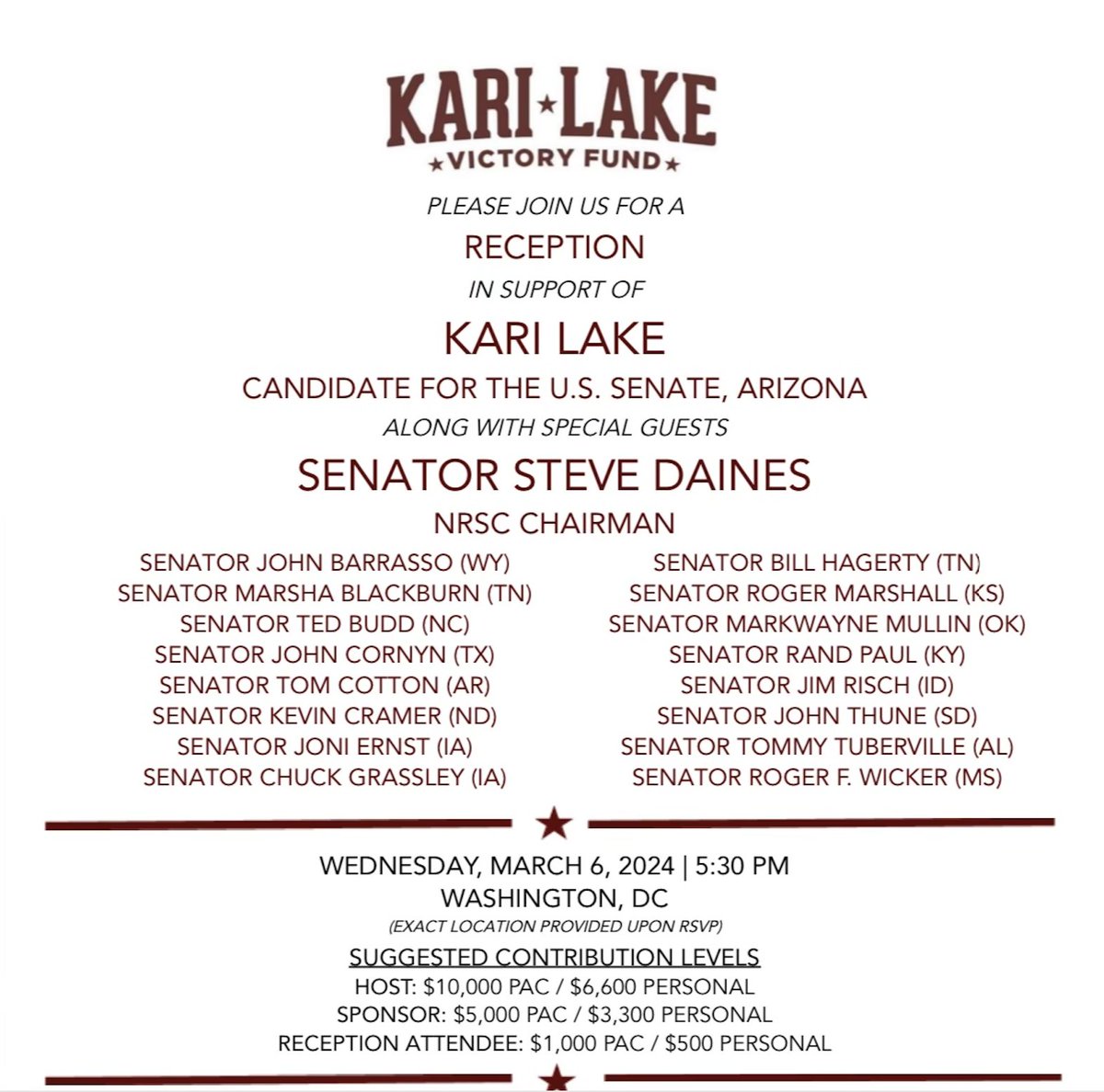 NRSC holding a high-profile fundraiser this week for Kari Lake's AZSEN bid