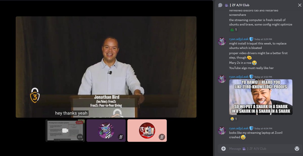 ZkAv_Club's tweet photo. now on Zcash Weekend Watchparty
Free2z: Peer-to-Peer Giving #Zcon3
Streaming all Zcon, all the time *
On Free2z and Zcash Global Discord
* until Wednesday https://t.co/wXgk3qgFBN
