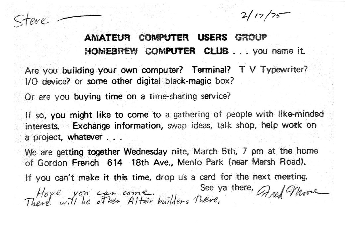 On this day in 1975, the Homebrew Computer Club held its first meeting. Steve Wozniak would eventually demonstrate a prototype of the Apple 1 at the club in 1976.