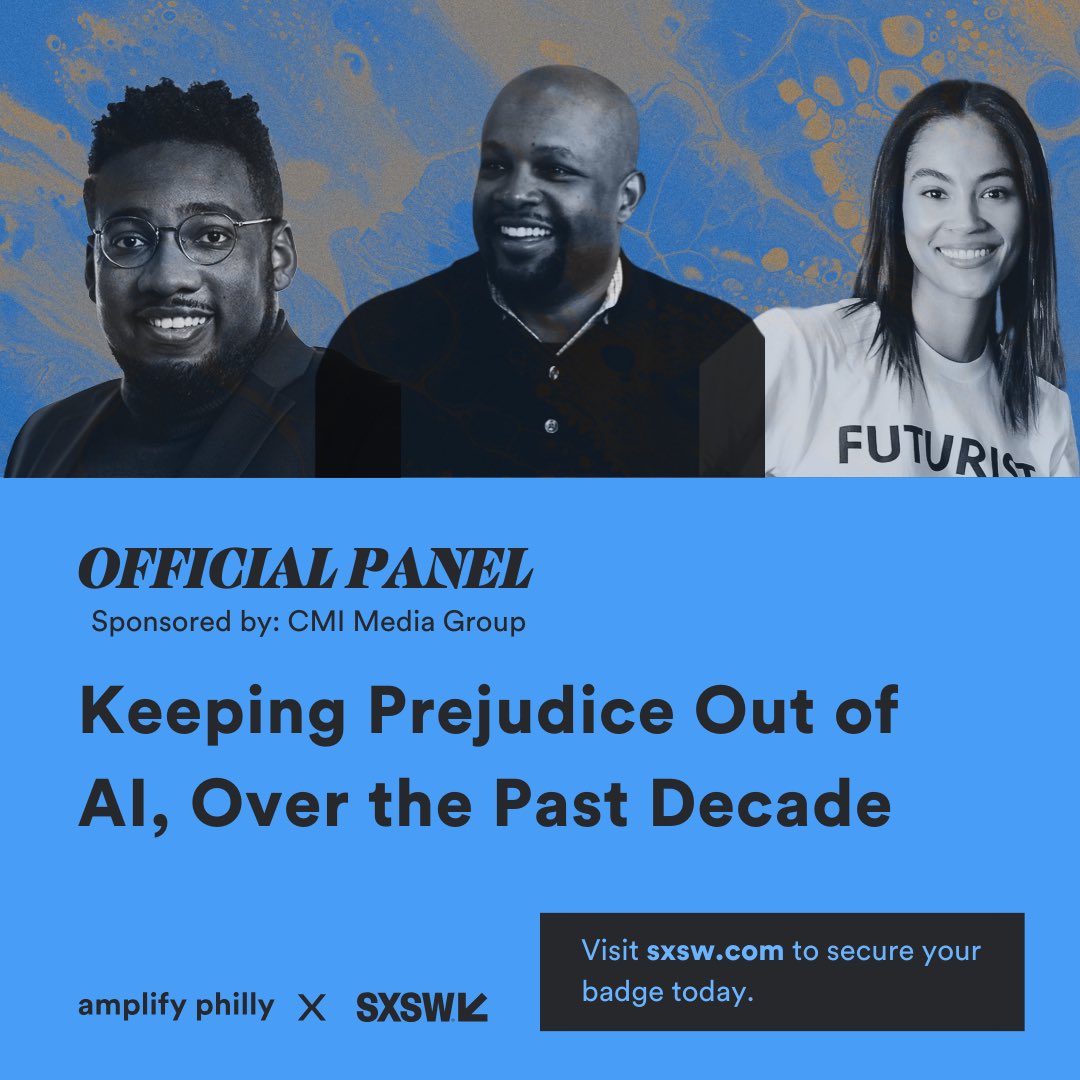 NEW PANEL ALERT. 🚨 Amplify Philly House is excited to welcome KEEPING PREJUDICE OUT OF AI, OVER THE PAST DECADE, presented by CMI Media Group! Interested in learning more before you head down to SXSW? Tap below! 👇💥 amplifyphilly.com/sxsw/events/ke… #AmplifyPhilly #SXSW2024