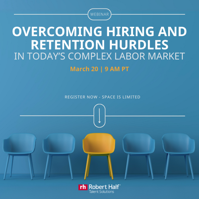 Mission critical roles can't wait. Learn from #RobertHalf experts how companies are adapting to overcome hiring and retention hurdles during our March 20 webinar. Register today. bit.ly/431fAAG