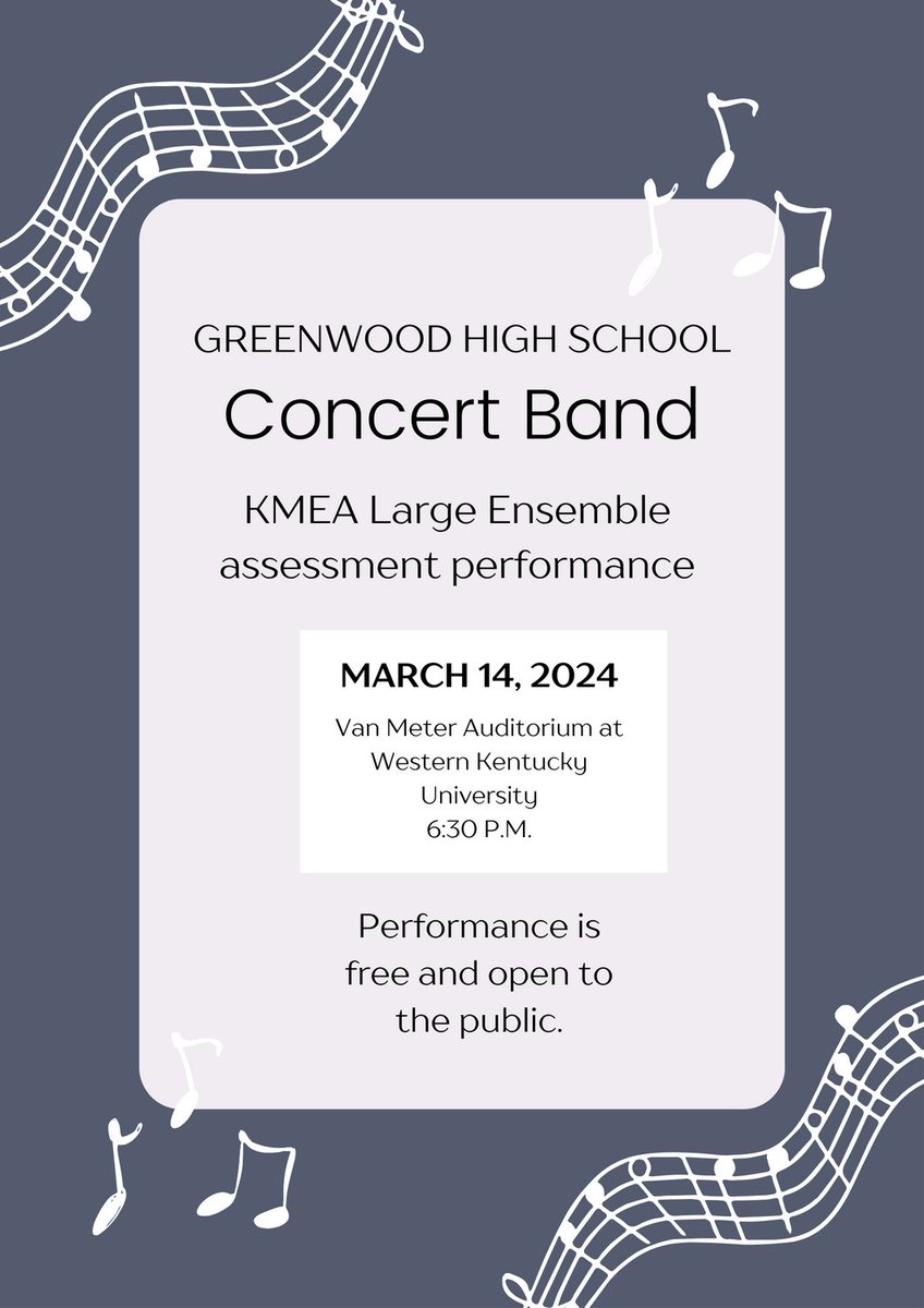 GWOODBAND's tweet photo. All are invited to Van Meter Auditorium on March 14.  We hope you can attend! https://t.co/gIQ7Zohjlg