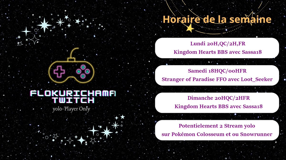 Voici le planning de stream de cette semaine <3