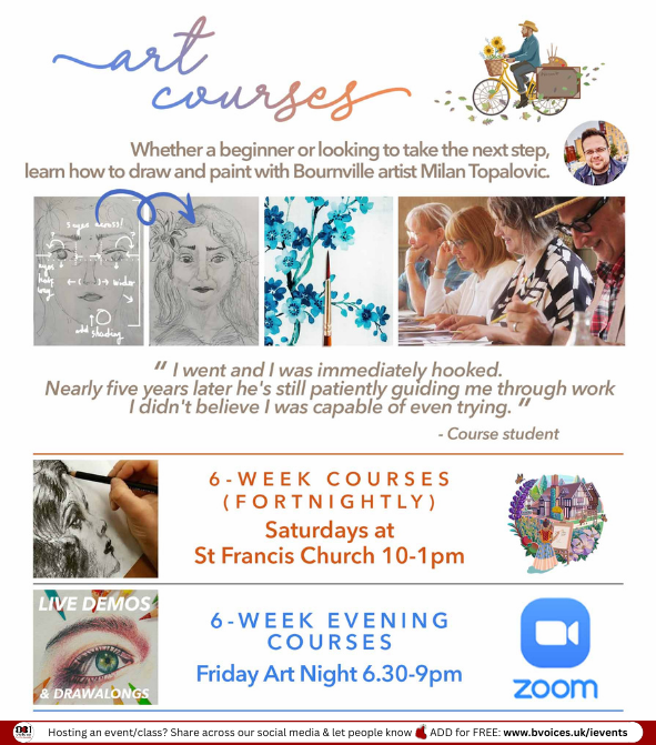 B31Voices's tweet photo. #SWBrumEVENTS – Art Class 🖌️🎨
INFO/BOOK: 👉   https://t.co/l4Vr4yY2c9

📅 Sat 9th March 2024
🕚 10am - 1pm
📍 St Francis - #Bournville
👤 18+ Beginners &amp; Up
ℹ️ Resources included

#B31VoicesSupportingLocal
#ArtClasses
#Art
#SWBrumCREATIVE
#Birmingham   
#BirminghamUK https://t.co/fepaDcFUG6