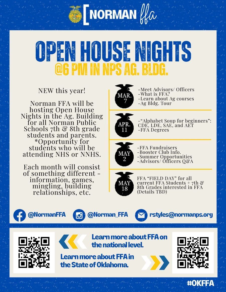 Join us for FFA open house nights starting on March 7th