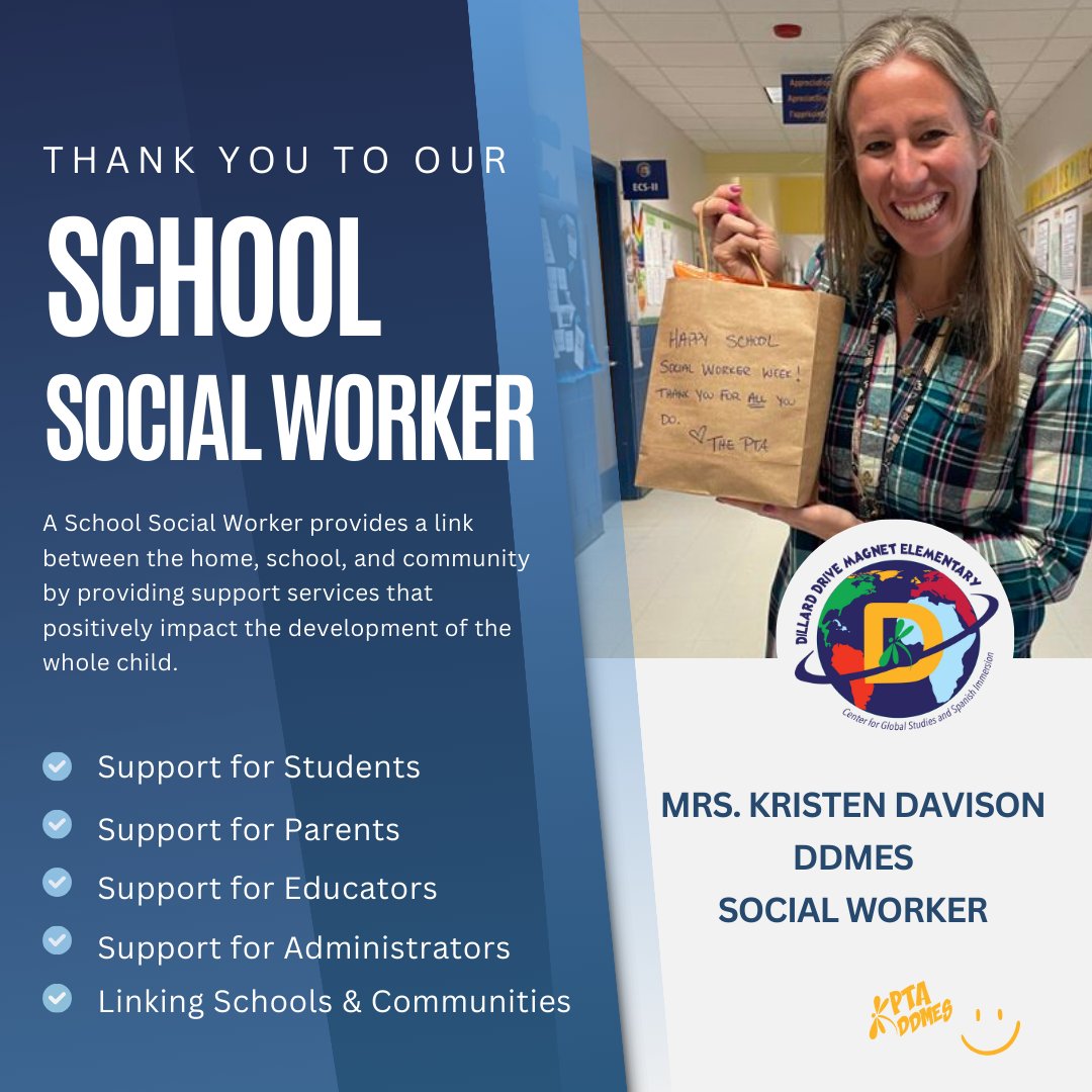 We want to show appreciation to our amazing School Social worker for her devoted support to our school and community. @dillardMagnetES #schoolsocialworkerweek #supportschools #socialwork