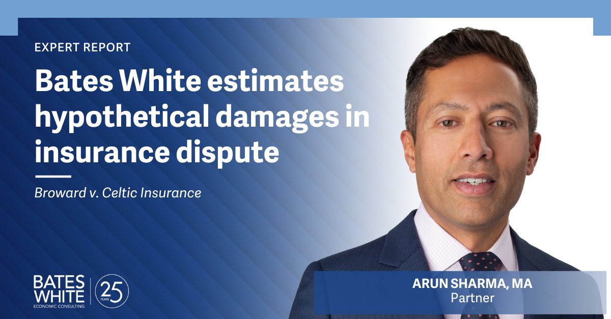 Partner Arun Sharma submitted an expert report estimating hypothetical damages in the Broward v. Celtic Insurance matter. He was supported by Manager Brianna Farrell and Partner Angela Rockwell. Learn about our Life Sciences practice: ow.ly/QqeO50QIU4q #lifesciences